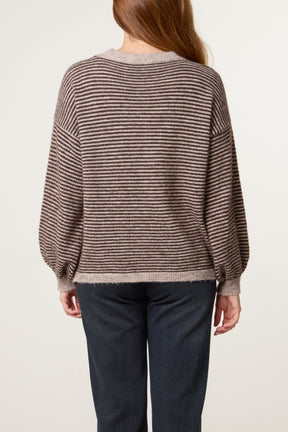 Drop Shoulder Stripe Knit Jumper