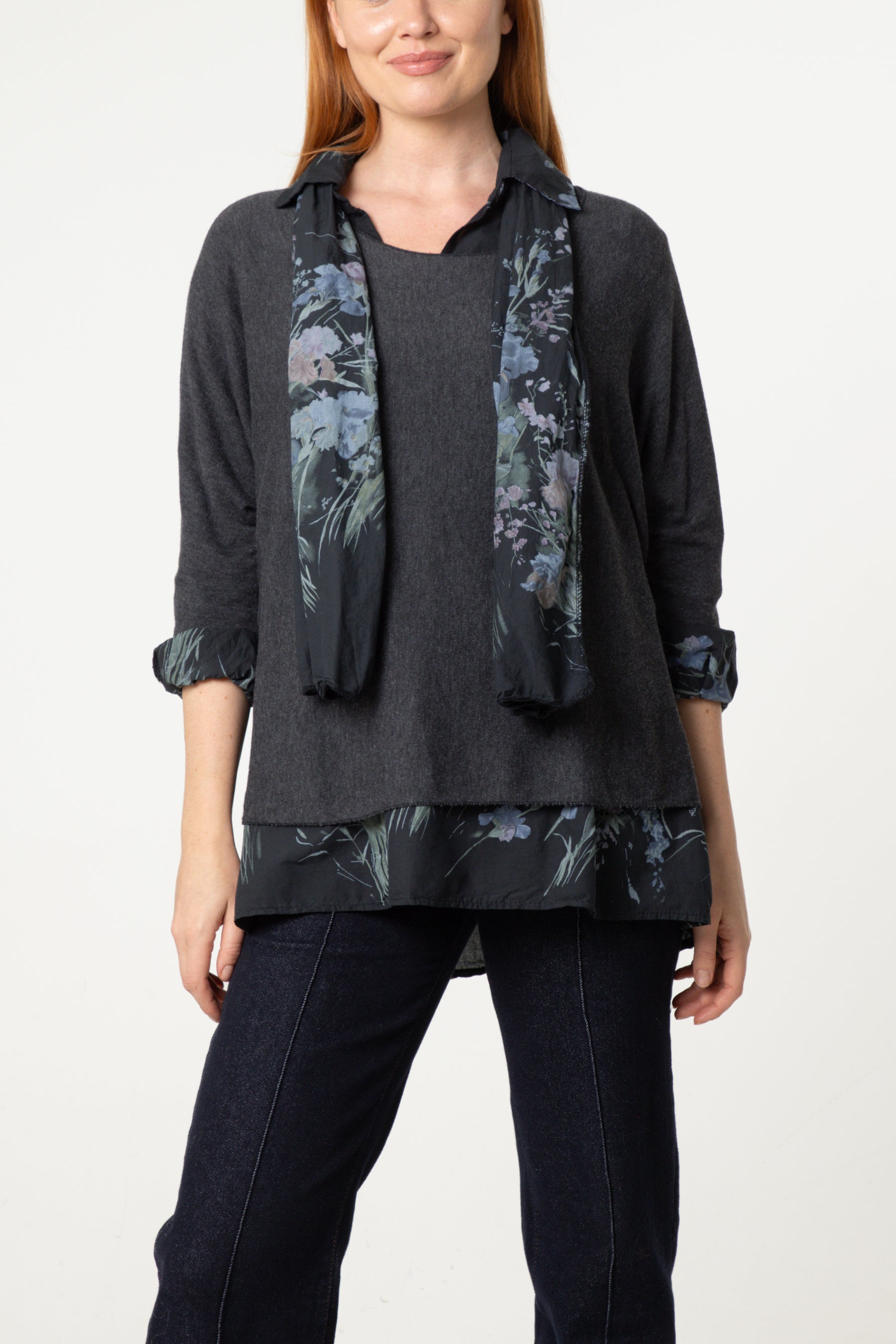 Floral Layered Tunic & Scarf Top