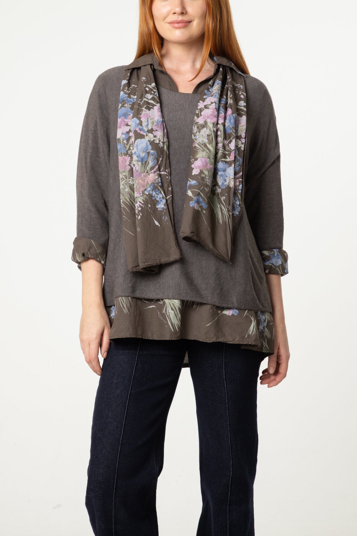 Floral Layered Tunic & Scarf Top