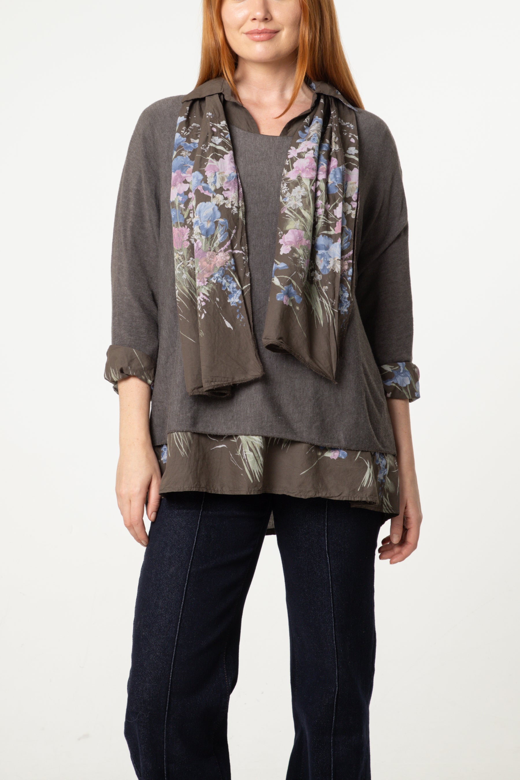 Floral Layered Tunic & Scarf Top