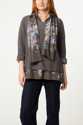Floral Layered Tunic & Scarf Top