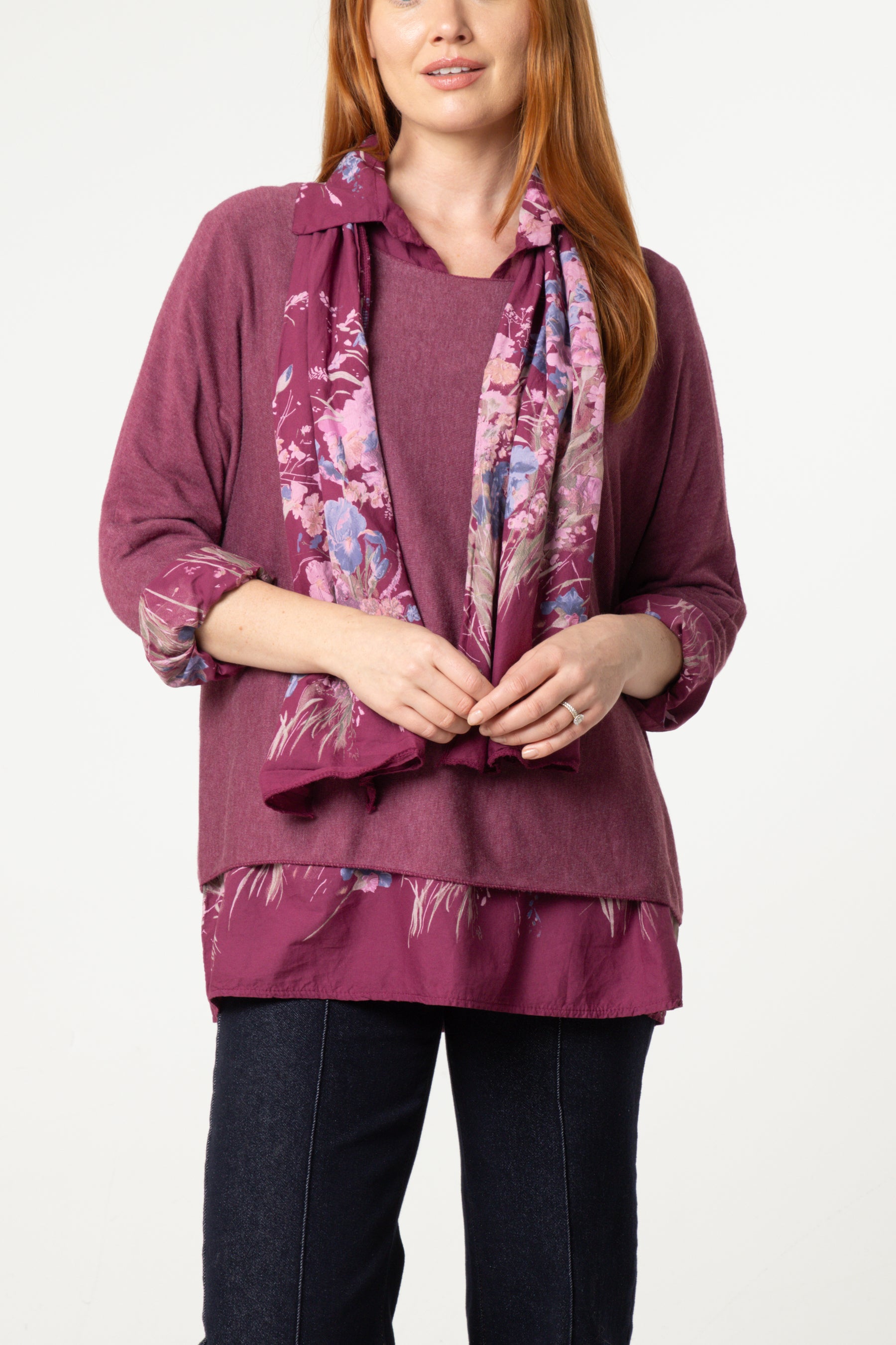 Floral Layered Tunic & Scarf Top