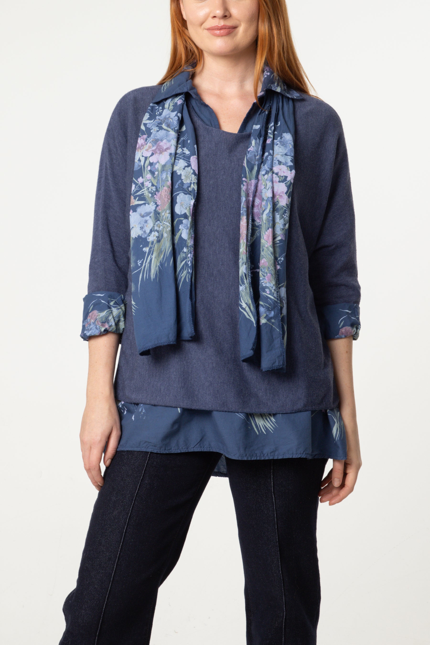 Floral Layered Tunic & Scarf Top
