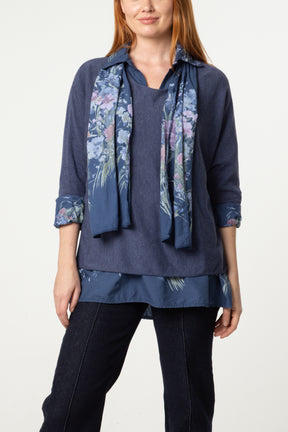 Floral Layered Tunic & Scarf Top