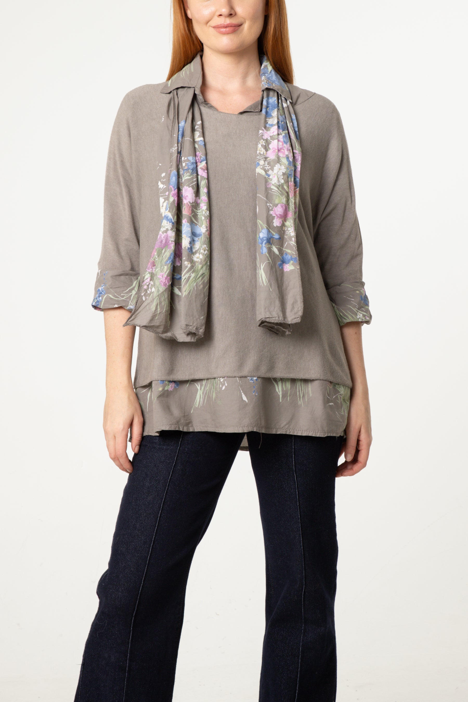 Floral Layered Tunic & Scarf Top