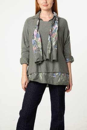 Floral Layered Tunic & Scarf Top