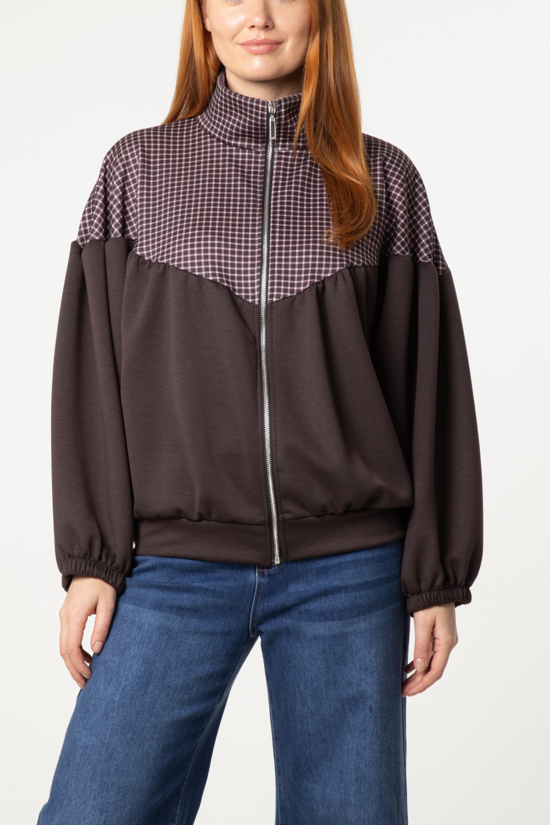 Check Panel Zip-Up Jacket