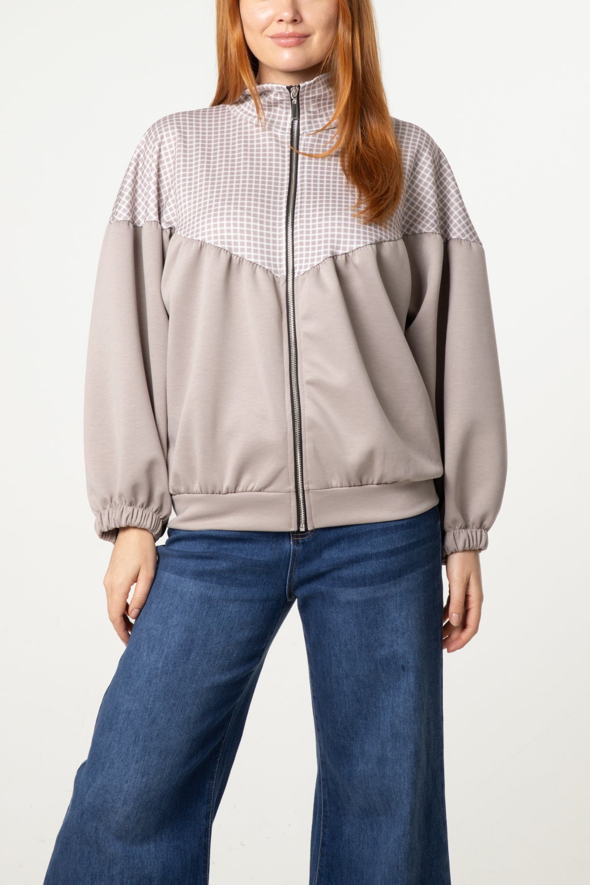 Check Panel Zip-Up Jacket