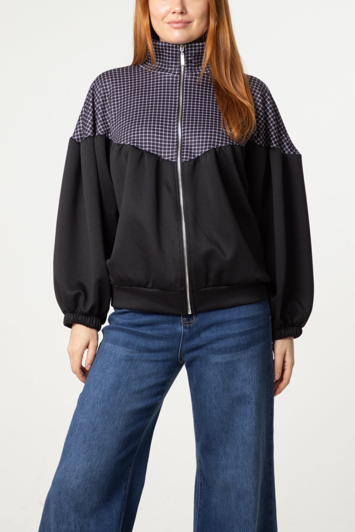 Check Panel Zip-Up Jacket
