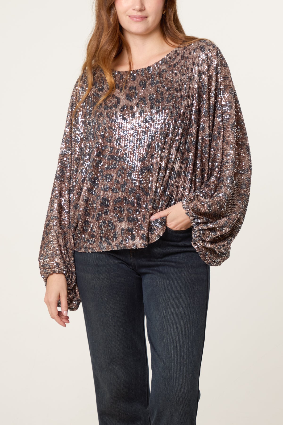 Leopard Sequin Batwing Top