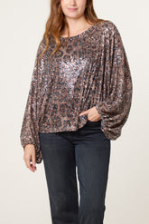 Leopard Sequin Batwing Top