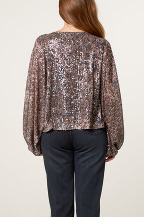 Leopard Sequin Batwing Top