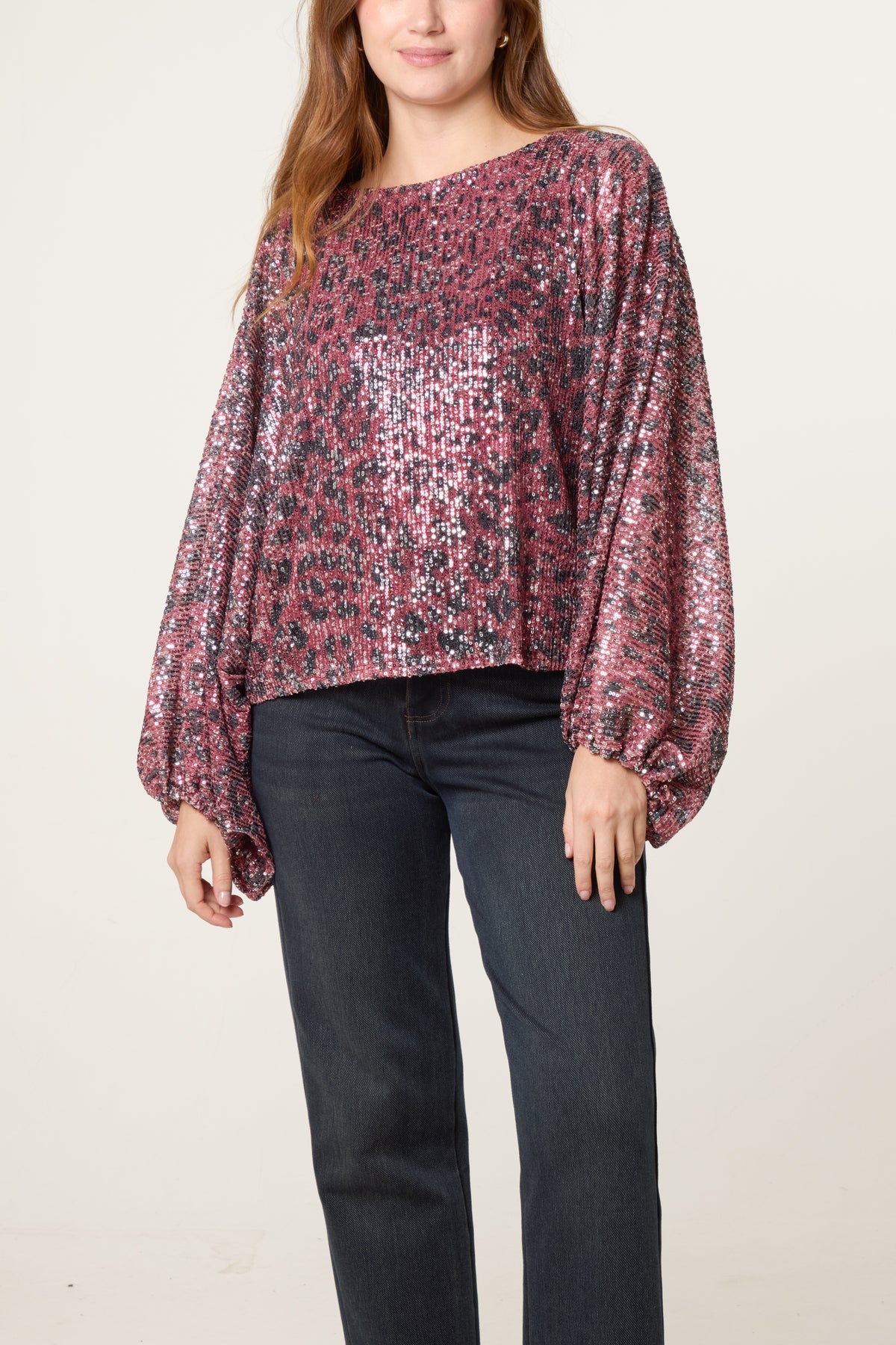 Leopard Sequin Batwing Top