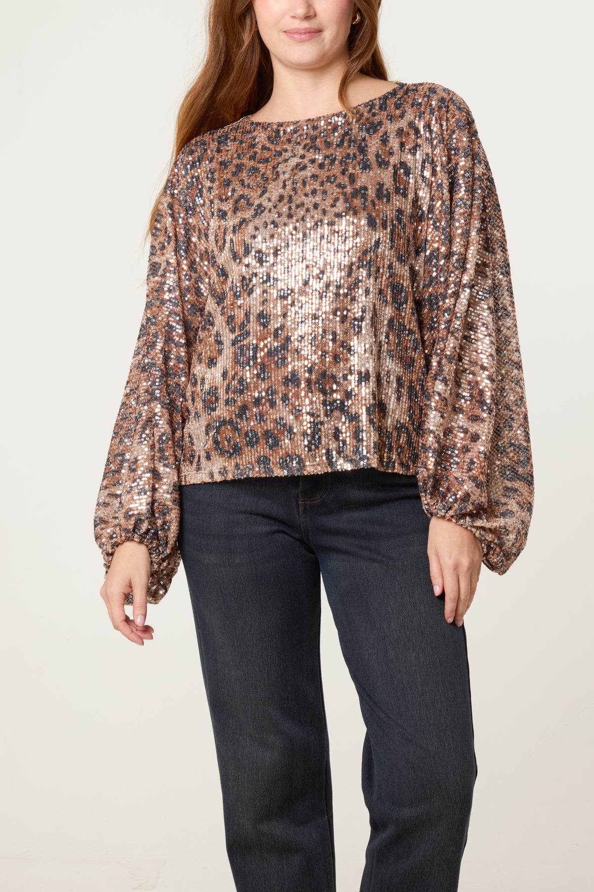 Leopard Sequin Batwing Top