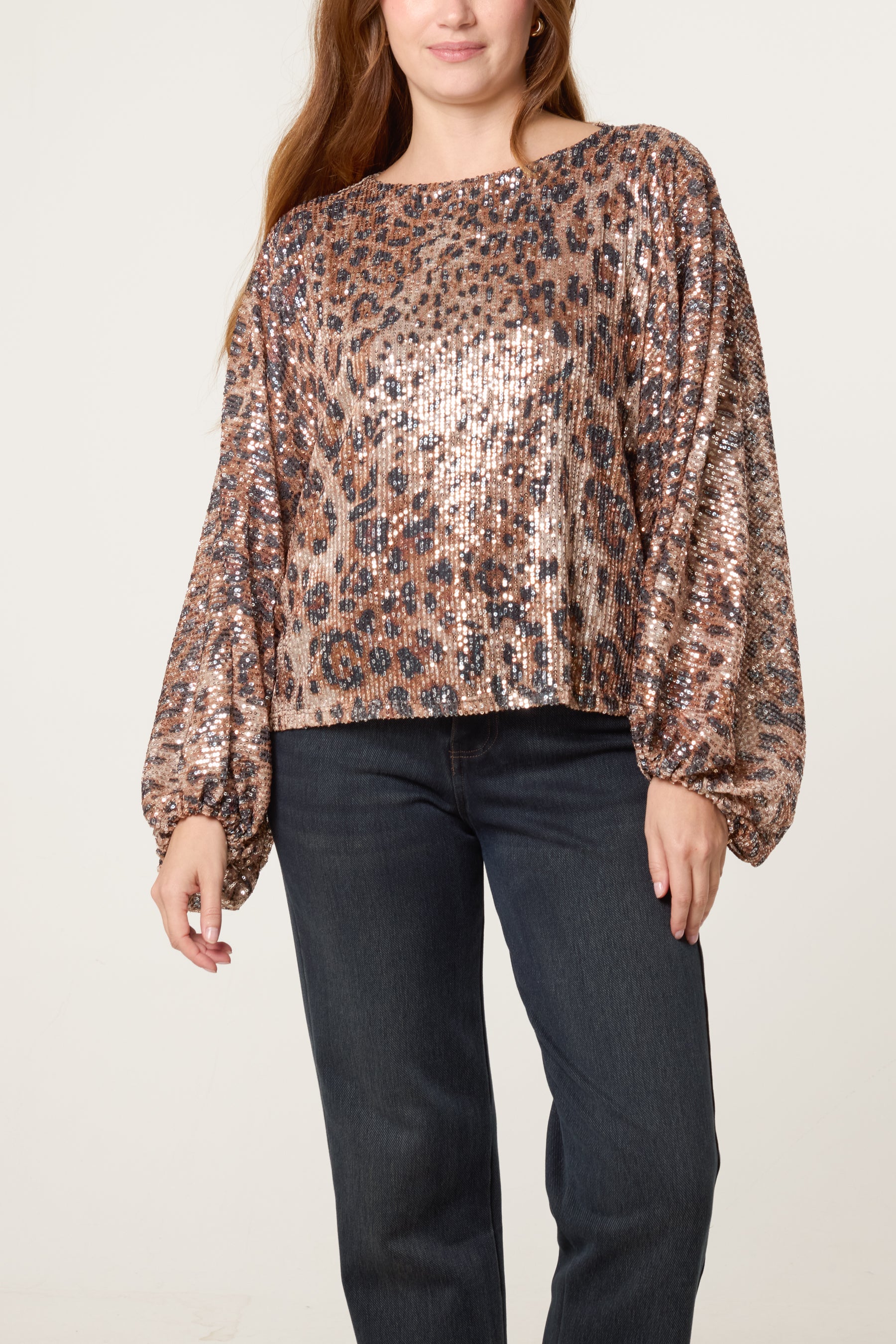 Leopard Sequin Batwing Top