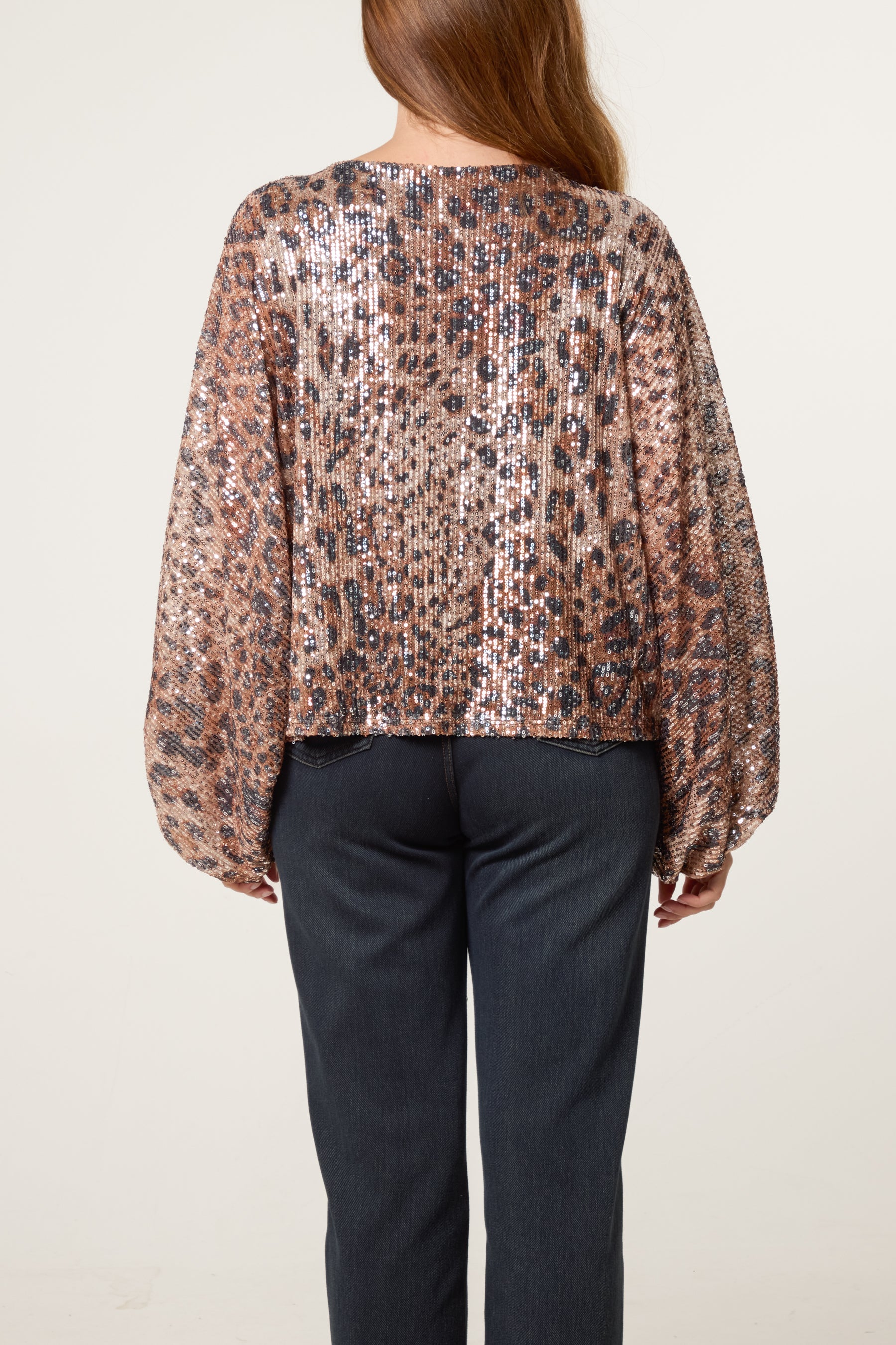 Leopard Sequin Batwing Top
