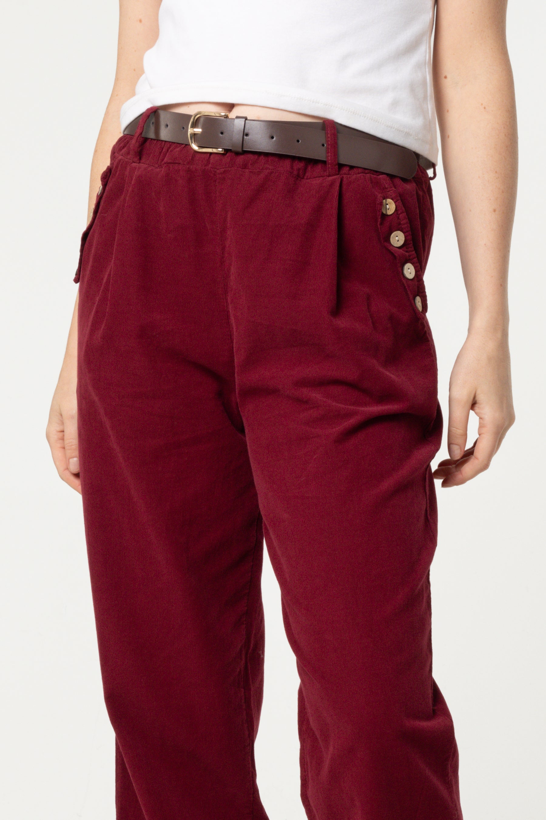 Corduroy Belted Button Pocket Trousers