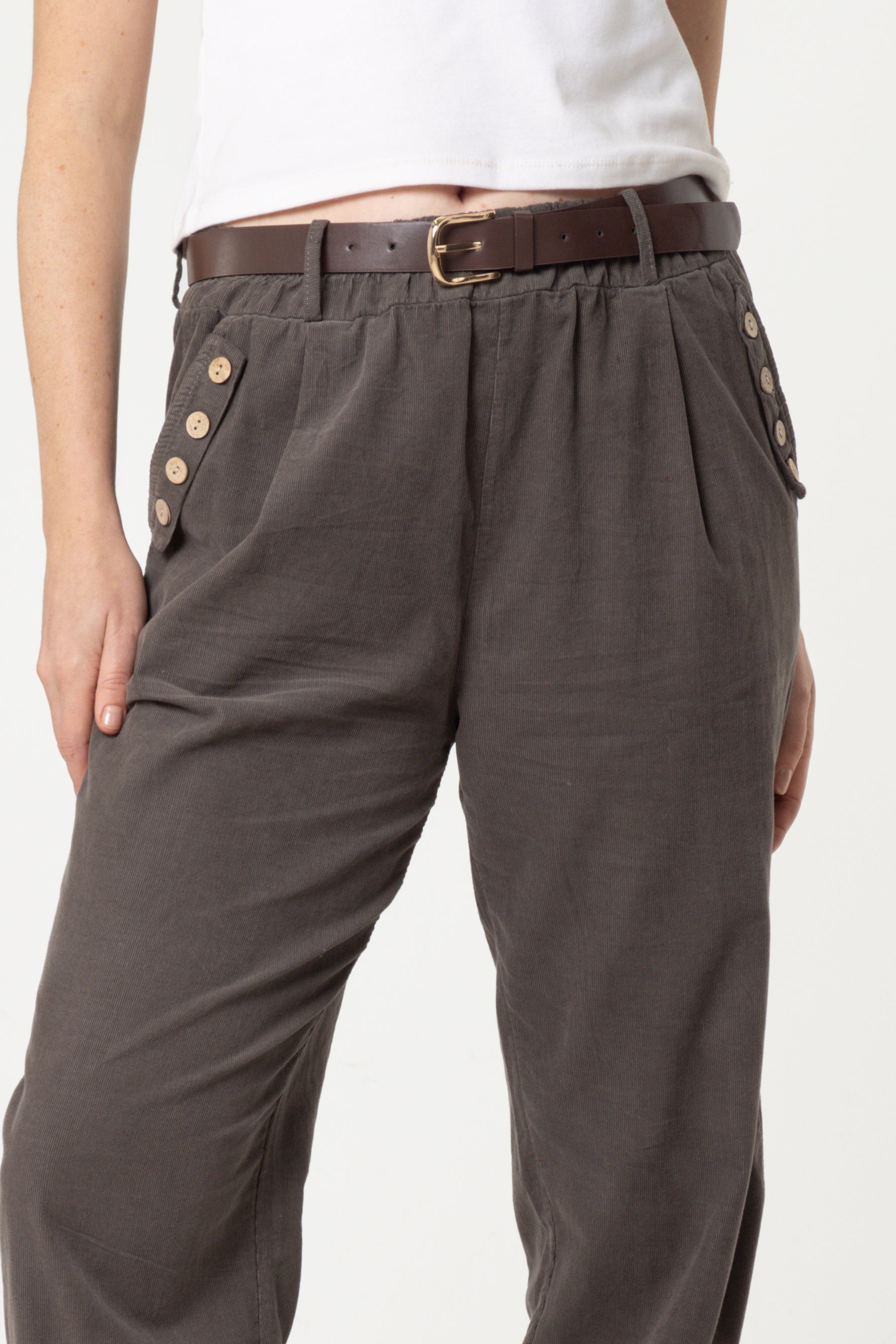 Corduroy Belted Button Pocket Trousers