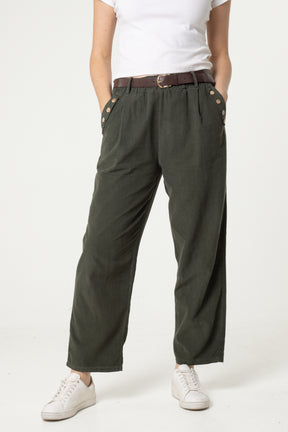 Corduroy Belted Button Pocket Trousers
