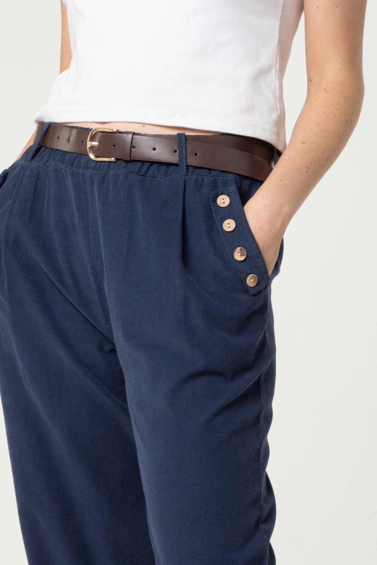 Corduroy Belted Button Pocket Trousers