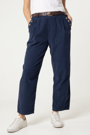 Corduroy Belted Button Pocket Trousers