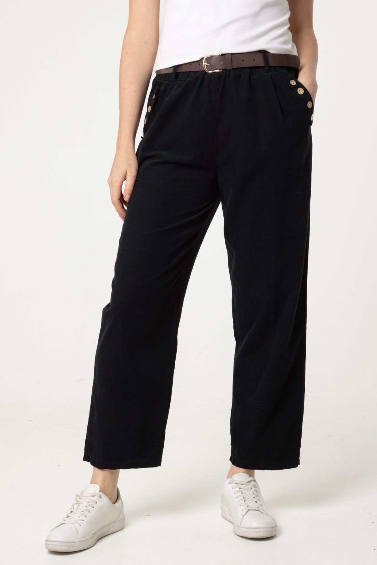 Corduroy Belted Button Pocket Trousers
