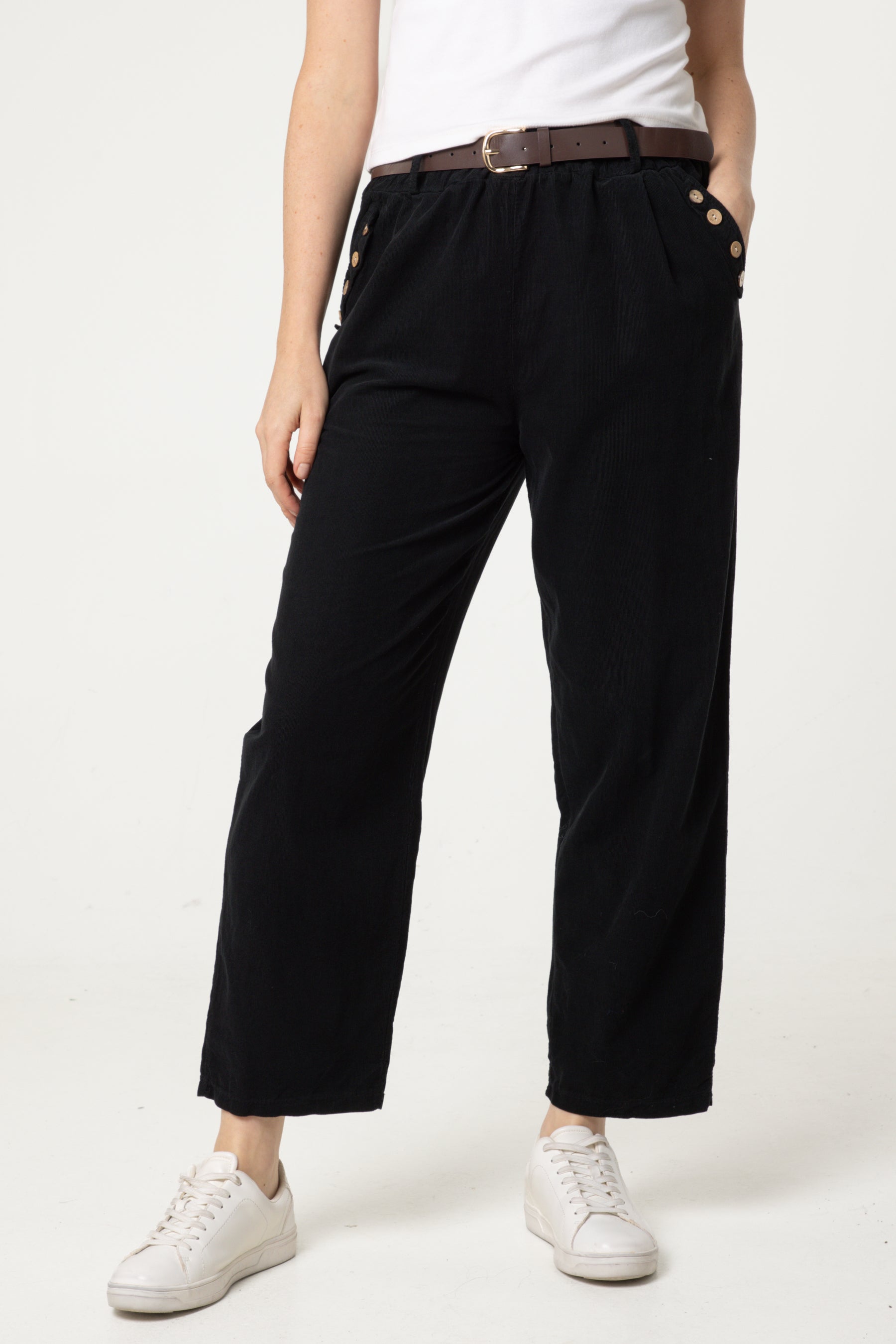 Corduroy Belted Button Pocket Trousers