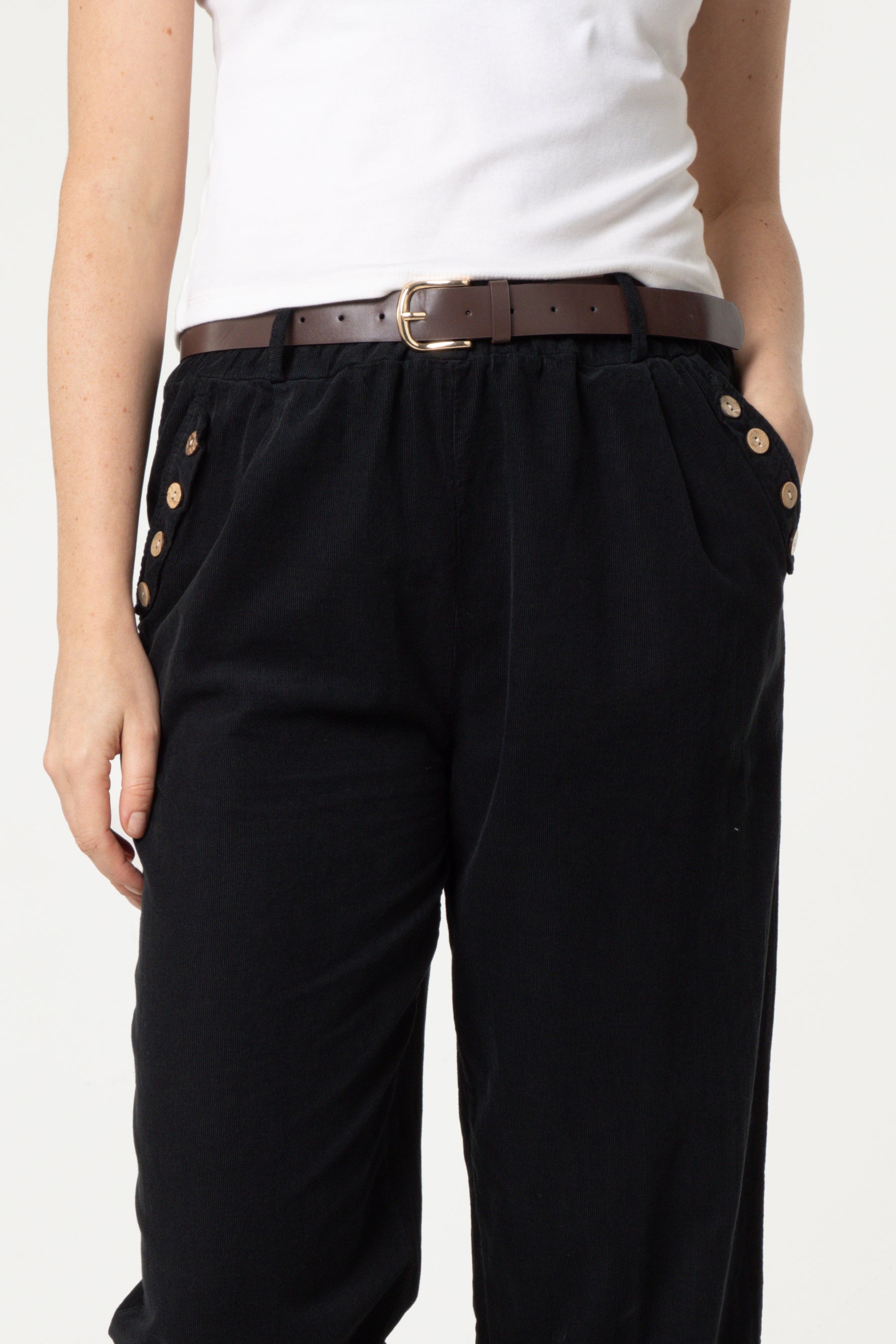 Corduroy Belted Button Pocket Trousers