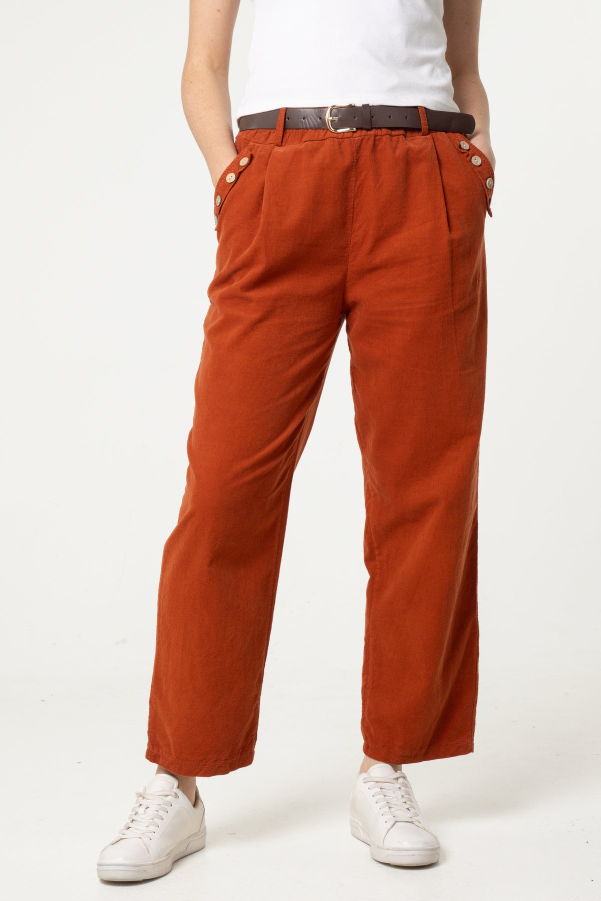 Corduroy Belted Button Pocket Trousers