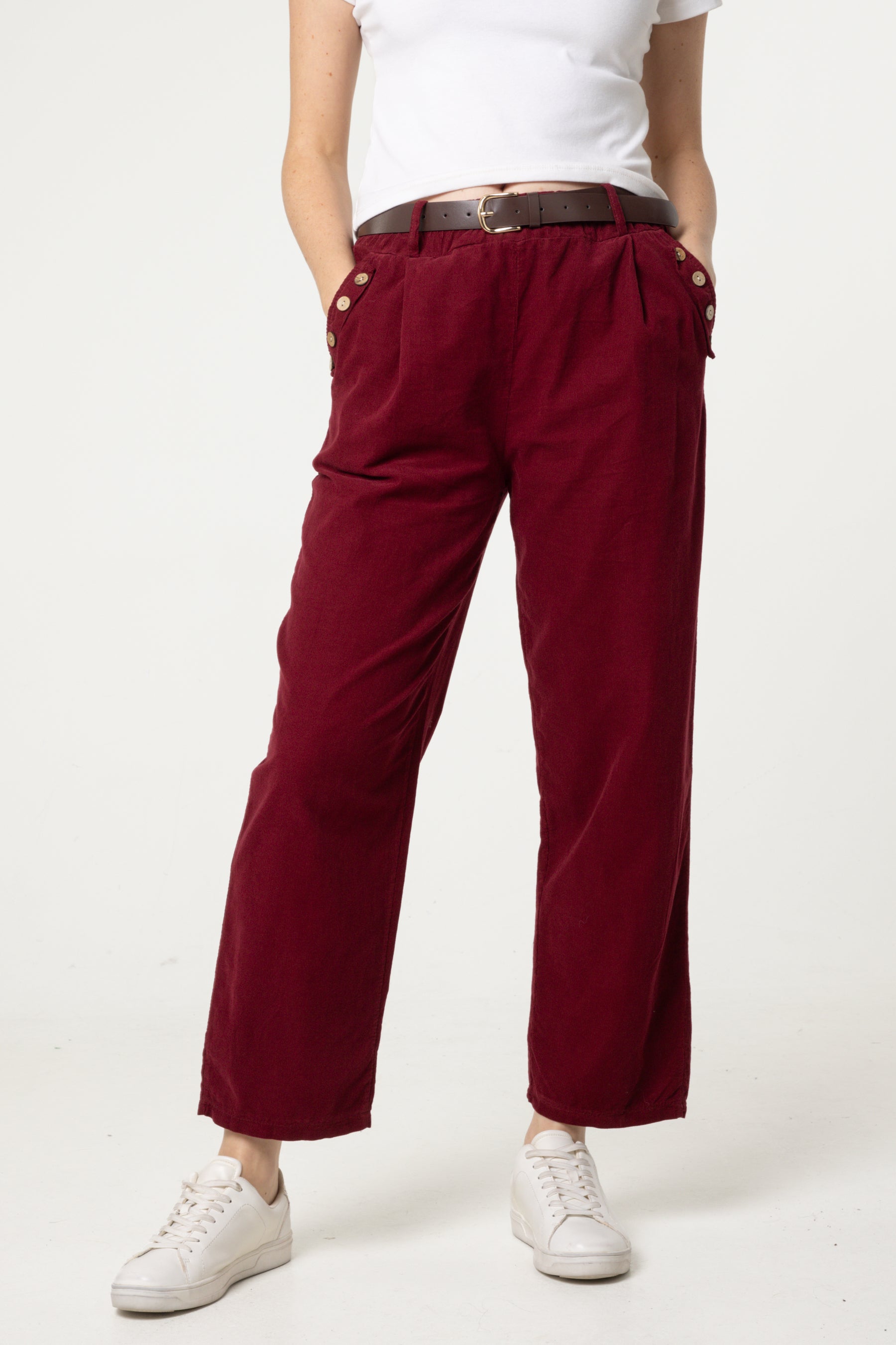 Corduroy Belted Button Pocket Trousers