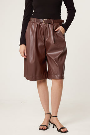 PU Belted Oversized Shorts