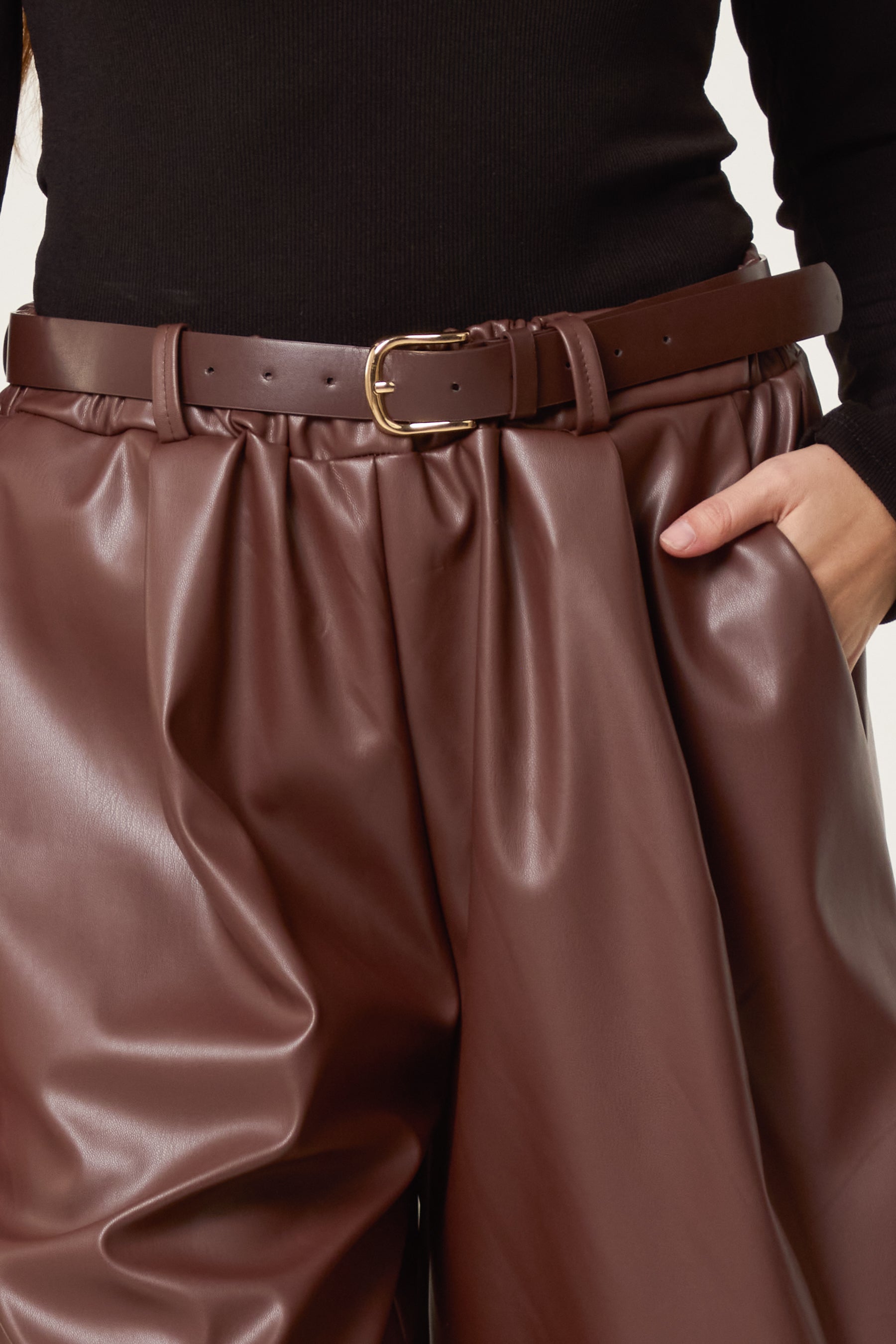PU Belted Oversized Shorts