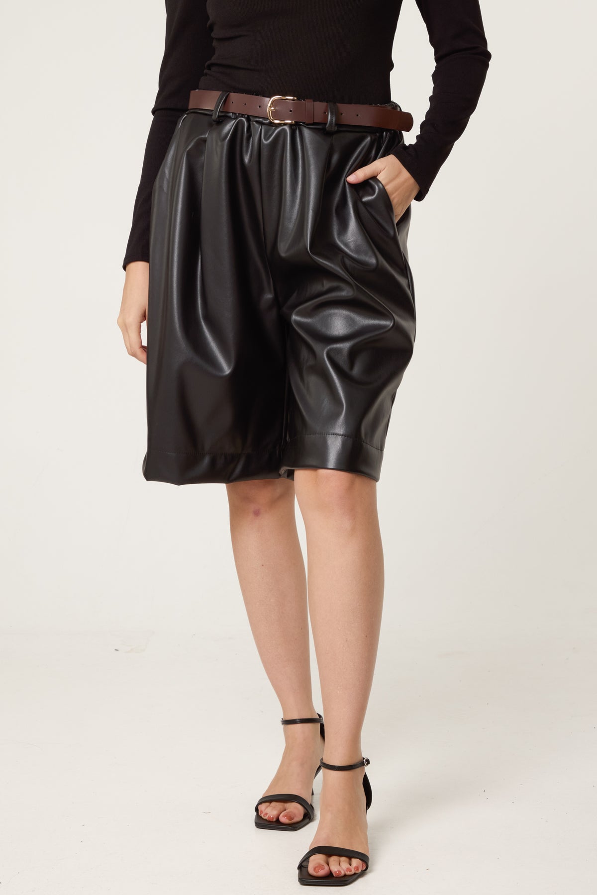 PU Belted Oversized Shorts
