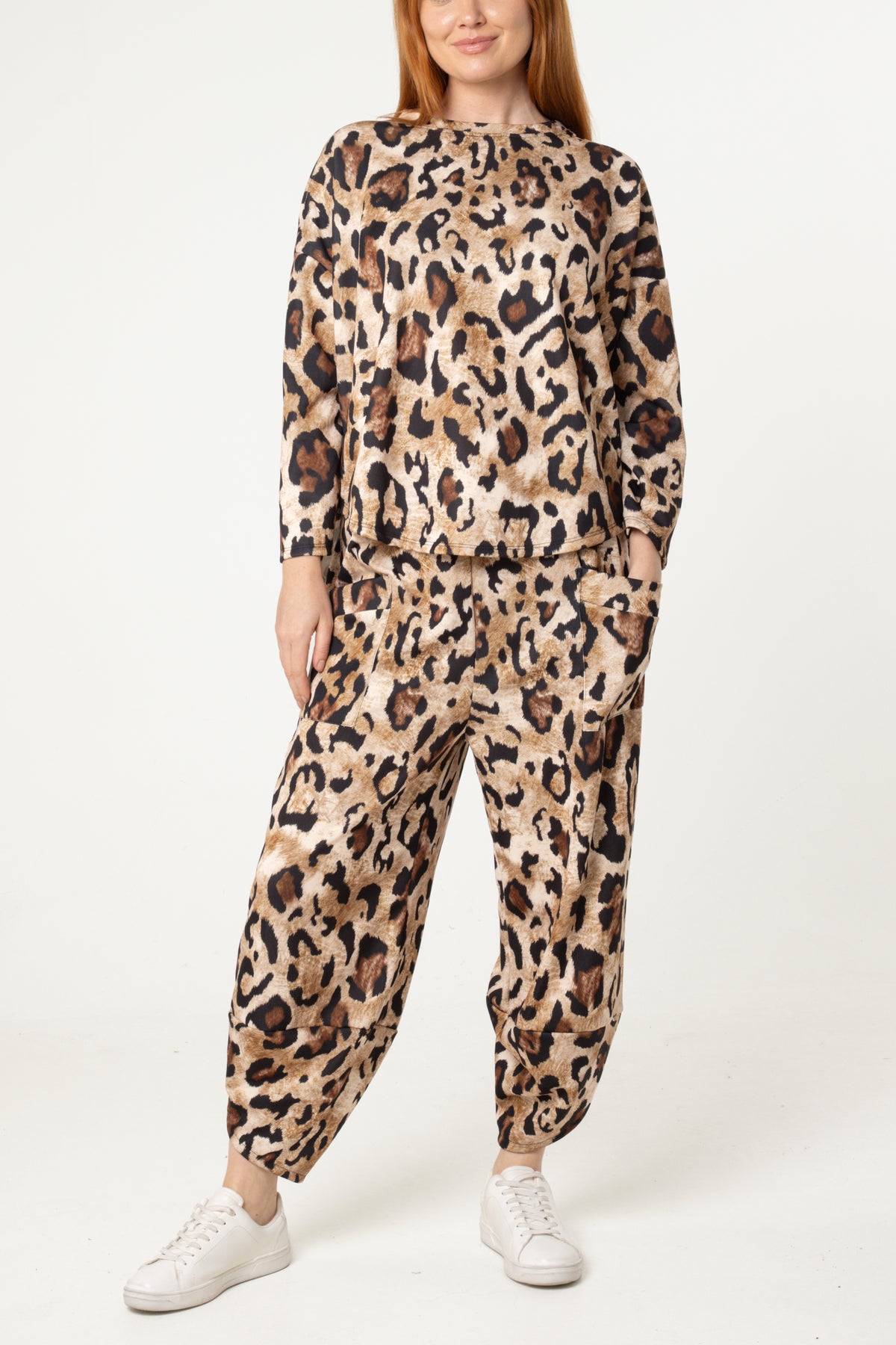 Leopard Print Jumper & Barrel Leg Trousers Set