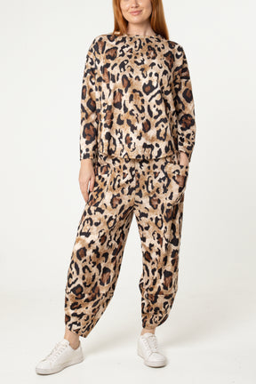 Leopard Print Jumper & Barrel Leg Trousers Set