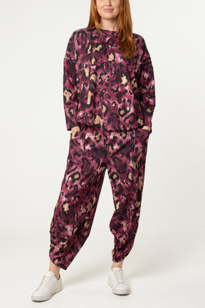 Leopard Print Jumper & Barrel Leg Trousers Set