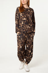 Leopard Print Jumper & Barrel Leg Trousers Set