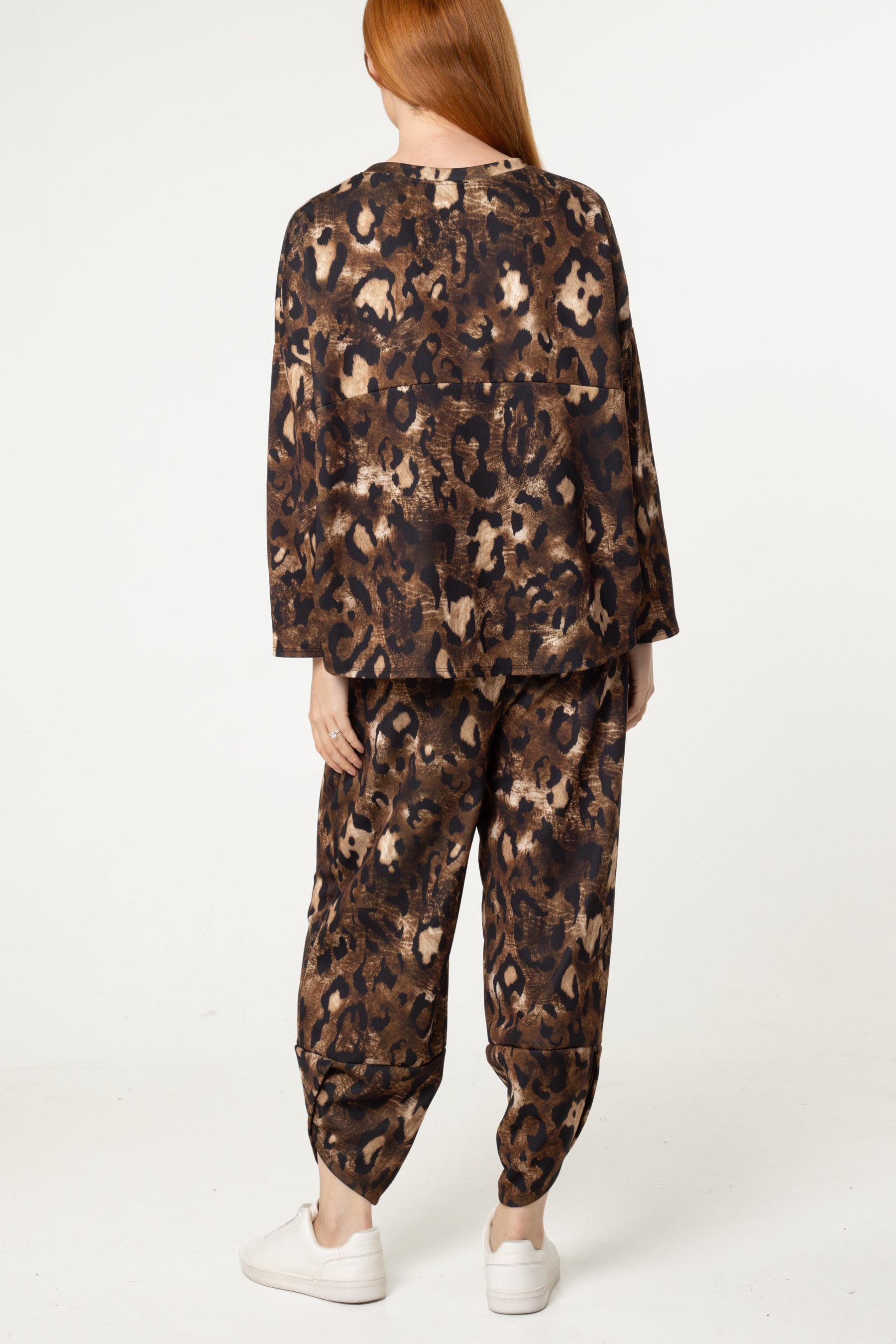 Leopard Print Jumper & Barrel Leg Trousers Set