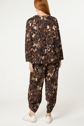 Leopard Print Jumper & Barrel Leg Trousers Set
