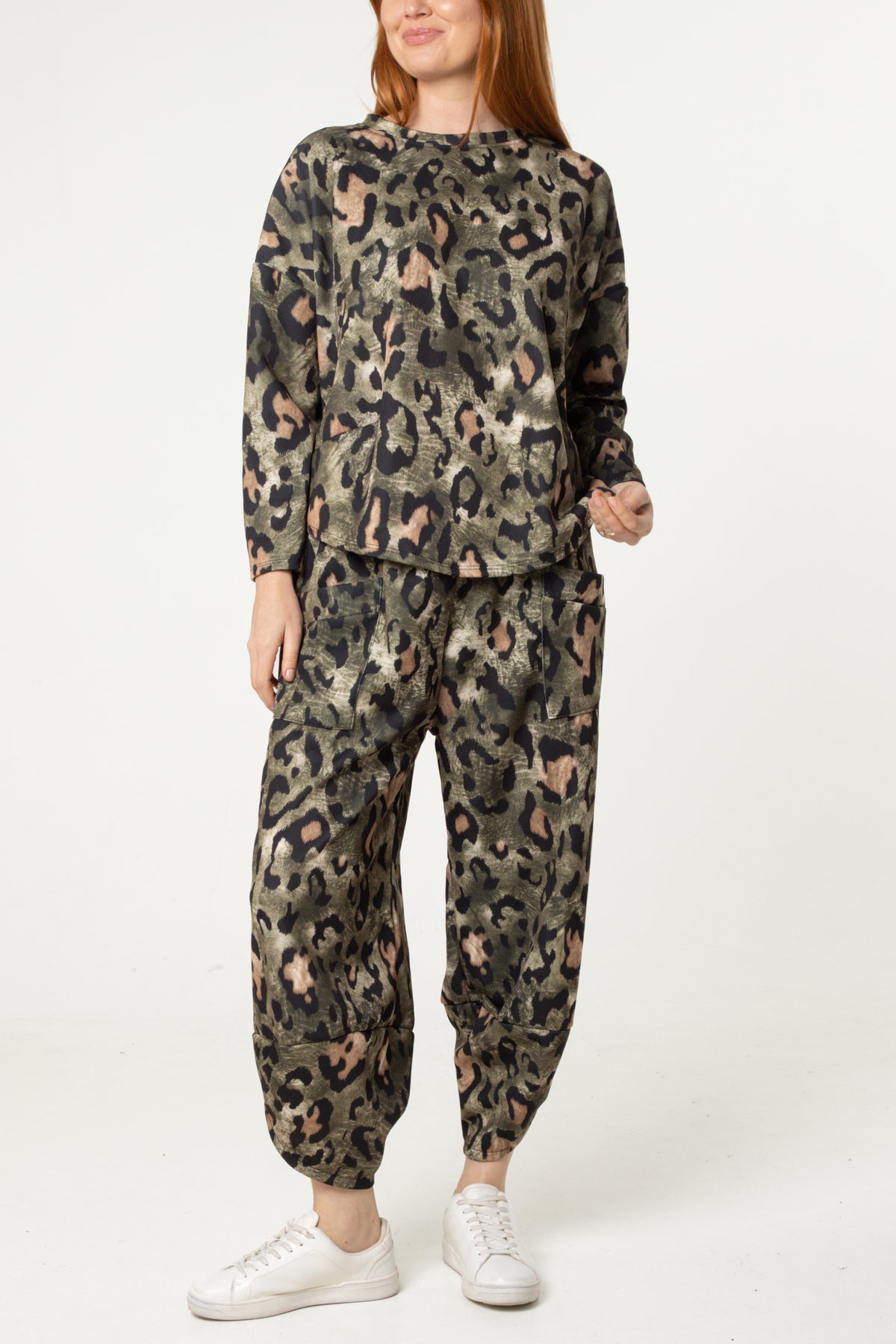 Leopard Print Jumper & Barrel Leg Trousers Set