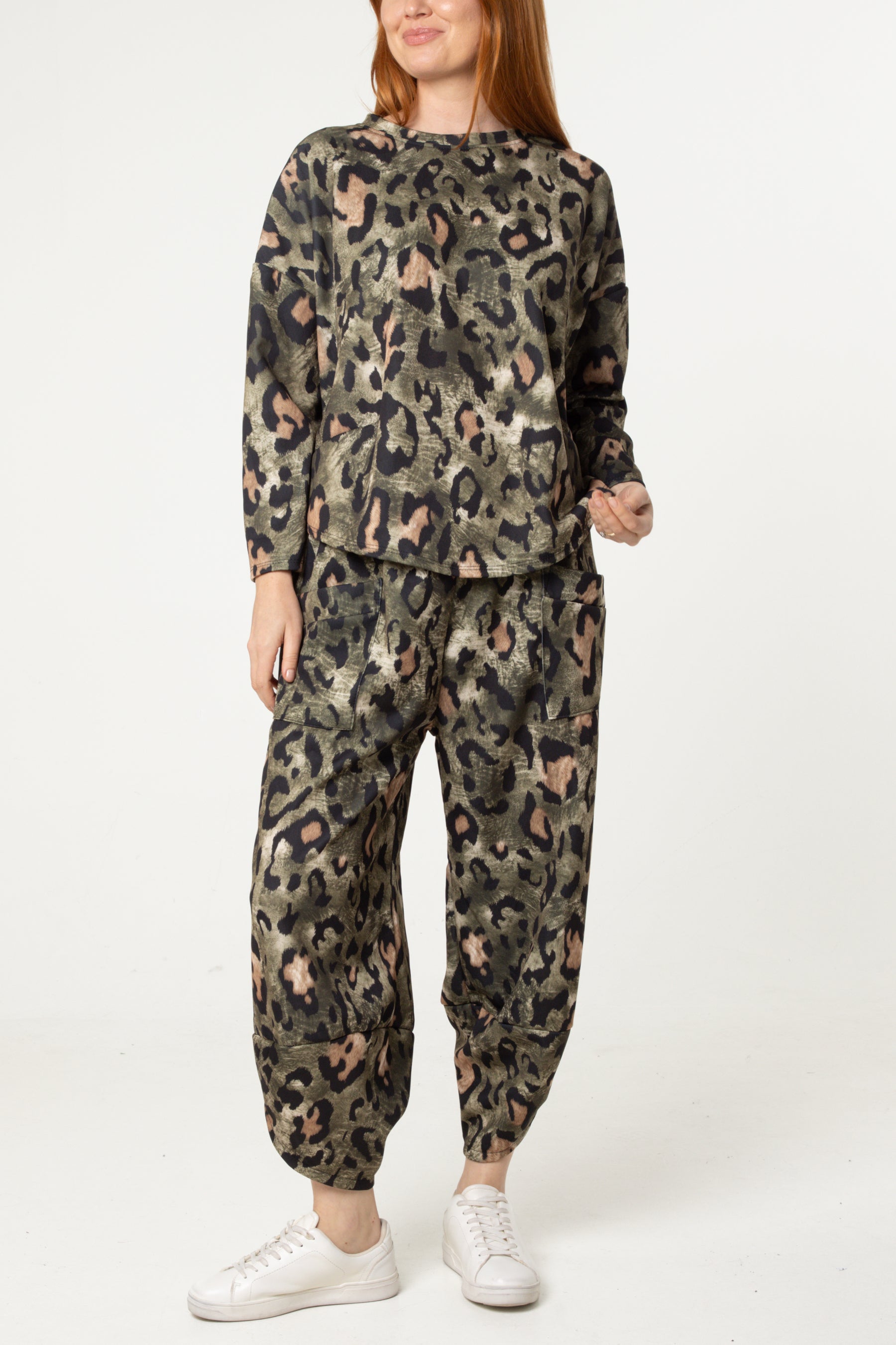 Leopard Print Jumper & Barrel Leg Trousers Set