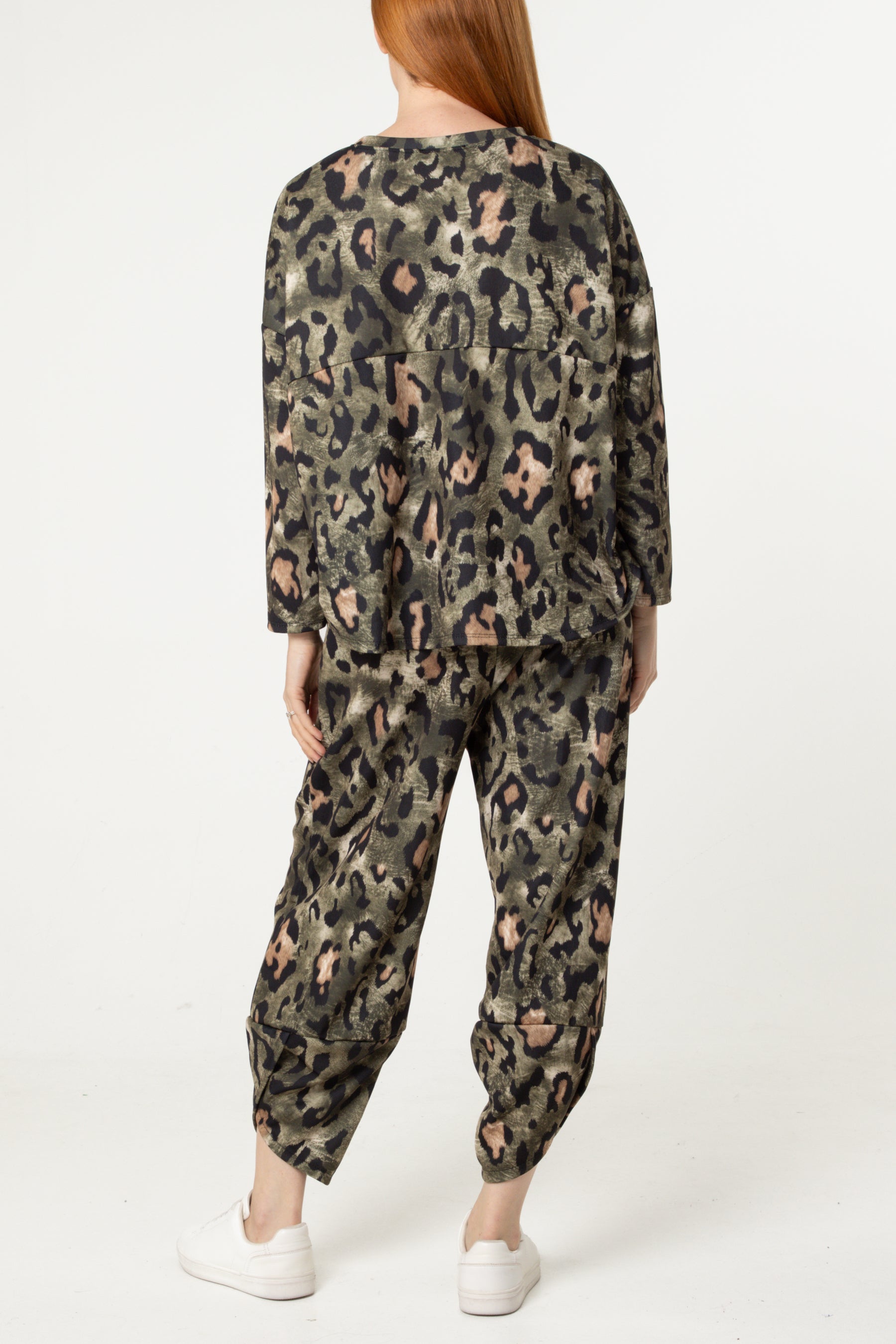 Leopard Print Jumper & Barrel Leg Trousers Set
