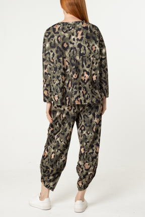 Leopard Print Jumper & Barrel Leg Trousers Set