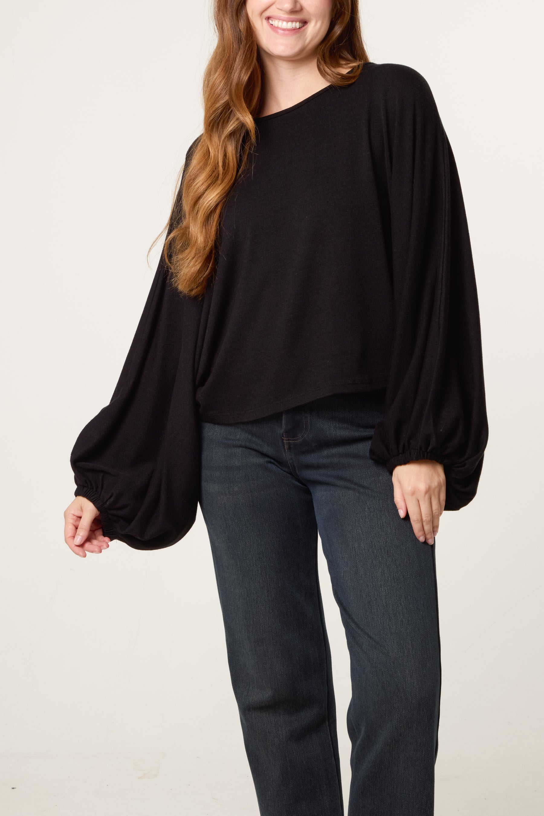 Balloon Sleeve Fine Knit Jumper