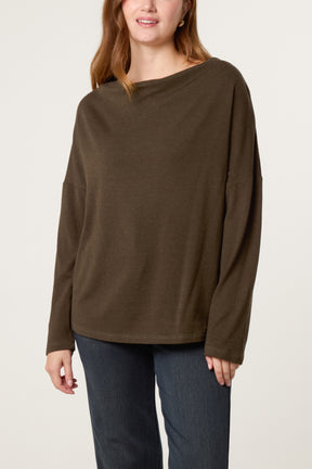 Draped Cowl Neck Long Sleeve Knit Top