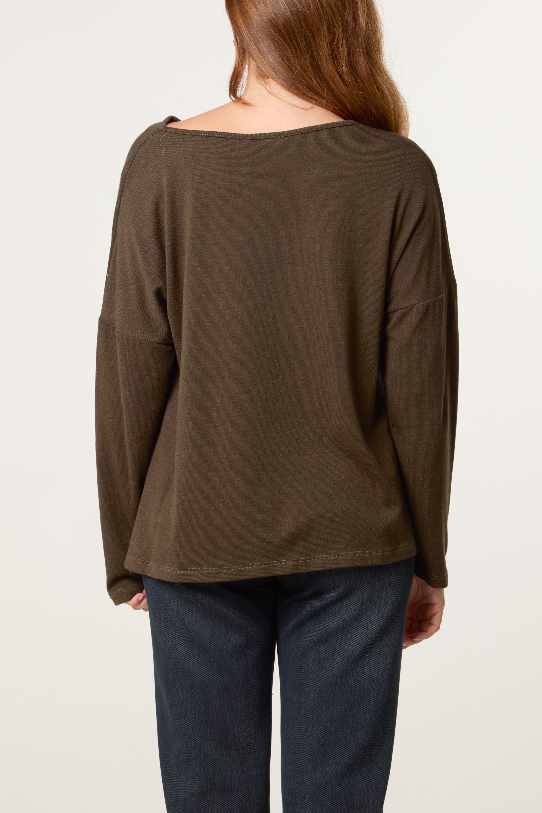 Draped Cowl Neck Long Sleeve Knit Top