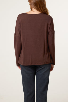 Draped Cowl Neck Long Sleeve Knit Top