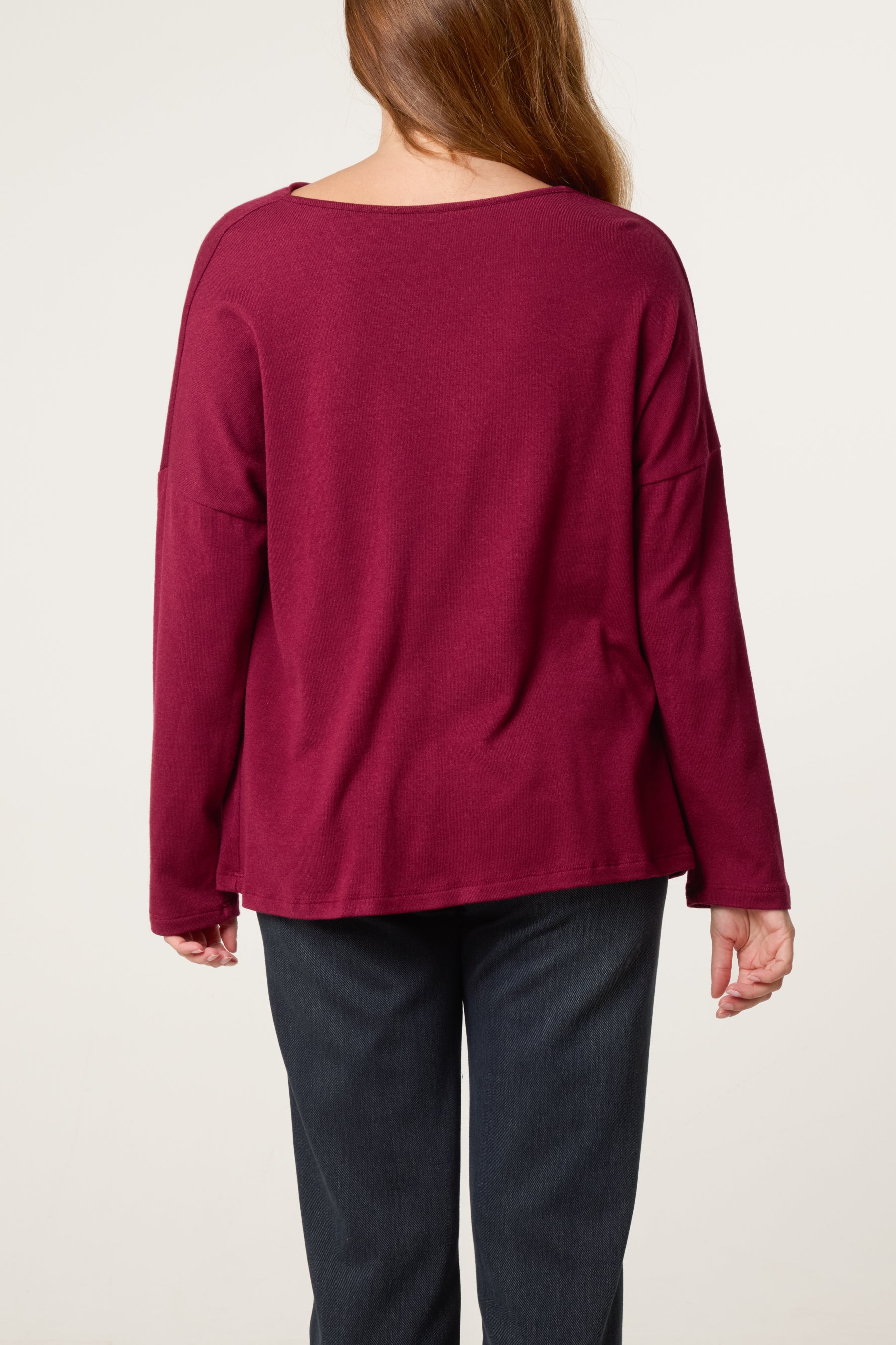 Draped Cowl Neck Long Sleeve Knit Top
