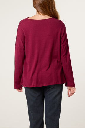 Draped Cowl Neck Long Sleeve Knit Top