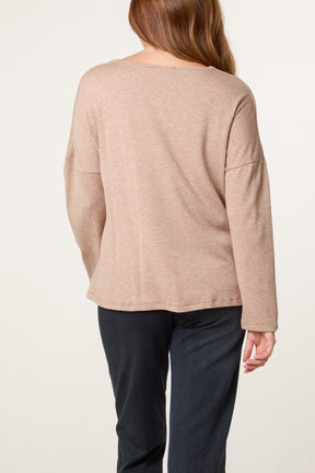 Draped Cowl Neck Long Sleeve Knit Top